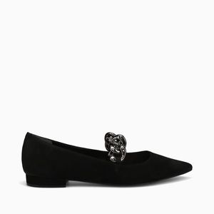 Praga Black Ballerina flats with silver chain.   L10174010001 Black Kid Sd